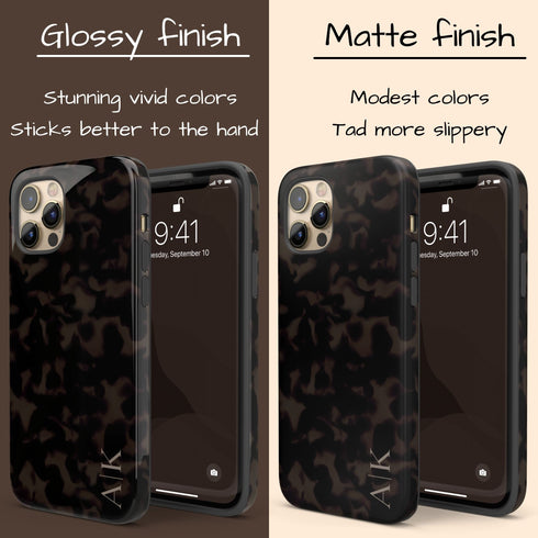 Dark Tortoiseshell Custom Initials iPhone Case - Vertical